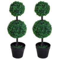 Outsunny Set of 2 Artificial Boxwood Ball Topiary Trees Potted Decorative Plant Indoor Décor (67cm)