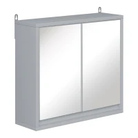 HOMCOM Armário de banheiro com espelho de parede com prateleira ajustável 3 níveis 2 portas 48x14,5x45 cm Cinza(m-1)