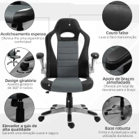 HOMCOM Cadeira de escritório ergonômica Altura ajustável apoio de Braço dobrável com 5 rodas Carga 120 kg 65x69x112-122 cm cinza(m-7)