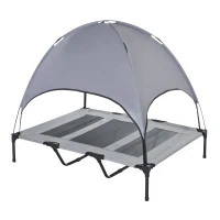 PawHut Cama elevada para animais de estimação Portátil com tecido respirável de toldo removível para interior e exterior 122x92x108 cm cinza(m-11)