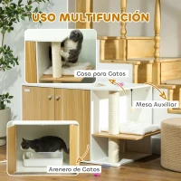 PawHut Mueble Arenero para Gatos con Centro de Juegos Cojín Pelota Puerta Lateral y Patas Antideslizantes 94x48x50,5cm Blanco(m-4)