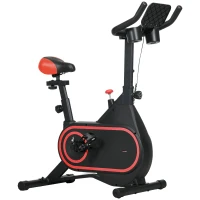 SPORTNOW Bicicleta Estática con Volante Inercia 4 kg Resistencia Ajustable Pantalla LED Silencioso Asiento Ajustable Rojo y Negro(m-1)