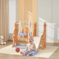 AIYAPLAY Tobogán Infantil con Columpio con Barandilla y Canasta 4 en 1 para Niños de +18 Meses 147,5x160x107 cm Naranja(m-2)