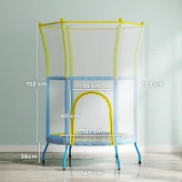 AIYAPLAY Trampolín Infantil de Interior con Red de Seguridad Cuerdas Elásticas y Barras Acolchadas 3-6 Años Ø140x190cm Azul Claro(m-3)