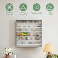 HOMCOM Six Shelf Display Cabinet, with Glass Doors - Graphite Wood Effect(m-6)