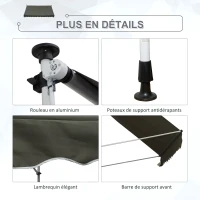 Outsunny Store banne Manuel rétractable 3L x 1,5l m Auvent Téléscopique sans Perçage Inclinaison et Hauteur réglable Installation Rapide métal alu Polyester Anti-UV gris(m-5)
