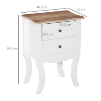 HOMCOM Mesa de cabeceira com 2 gavetas de armazenamento Base elevada para sala de estar Quarto estilo nórdico e vintage 46,5x32x64,5 cm Branco(m-3)