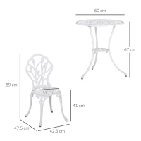 Outsunny 3 Piece Patio Bistro Set for 2, Outdoor Aluminium Garden Table and Chairs with Umbrella Hole for Balcony, White(m-3)