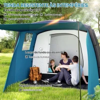 Outsunny Tenda de Campismo Inflável Familiar para 3-4 Pessoas Janelas de Malha e Bolsa de Transporte Proteção UV 50+ 440x280x195 cm Azul(m-5)