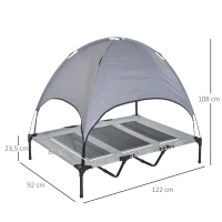 PawHut Cama elevada para animais de estimação Portátil com tecido respirável de toldo removível para interior e exterior 122x92x108 cm cinza(m-3)