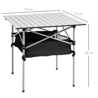Outsunny Mesa de Camping Plegable con Almacenaje de Malla y Bolsa de Transporte para Exterior Jardín y Picnic 70x70x69 cm Plata(m-3)