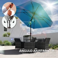 Outsunny Sombrilla de Jardín 233x233 cm Ángulo Ajustable Impermeable Poste de Aluminio Varillas de Fibra de Vidrio Manivela Azul(m-4)