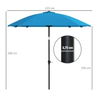 Outsunny Sombrilla de Jardín 233x233 cm Ángulo Ajustable Impermeable Poste de Aluminio Varillas de Fibra de Vidrio Manivela Azul(m-3)