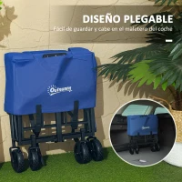 Outsunny Carro de Jardín Plegable con Ruedas Asa Telescópica Ajustable Carga 100 kg para Campaña Compra 64x42x27 cm Azul(m-6)