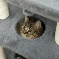 PawHut Mini Rascador para Gatos con Postes de Yute Plataforma en U Cama de Felpa y Juguetes Colgantes 60x30x76 cm Gris Claro(m-7)