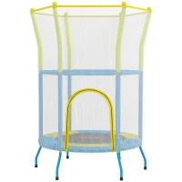 AIYAPLAY Trampolín Infantil de Interior con Red de Seguridad Cuerdas Elásticas y Barras Acolchadas 3-6 Años Ø140x190cm Azul Claro(m-1)