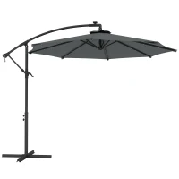 Outsunny Parasol Excéntrico de Jardín con Luces Solares Manivela Ventilación Superior y Base Cruzada Ø294x242 cm Gris Oscuro(m-1)
