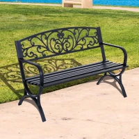 Outsunny 2-Sitzer Gartenbank Sitzbank 240kg belastbar Bank Gartenmöbel für den Innen- und Außenbereich geeignet 127x60x85 cm Schwarz(m-2)