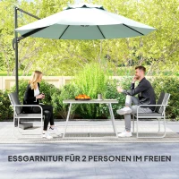 Outsunny 3-delige Eetset voor 2 Personen met Glastafel en Kussens - Lichtgrijs(m-4)
