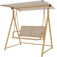 Outsunny Columpio de Jardín de 2 Plazas con Toldo Ajustable y Estructura Triangular de Metal Carga 220 kg 160x112x162 cm Caqui(m-11)