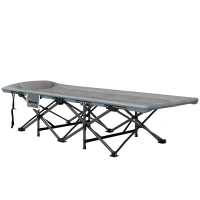 Outsunny Cama de Camping Plegable con Cojín Integrado Reposacabezas y Bolsillo Lateral 187x67x37 cm Gris(m-11)