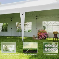 Outsunny Carpa Plegable 9x3x3 m con Altura Ajustable Paredes Laterales Ventanas Protección UV50+ y Bolsa de Transporte Blanco(m-8)