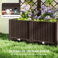 Outsunny Jardinera con Enrejado de Plástico para Plantas Trepadoras con Drenaje y Amplio Espacio de Cultivo 80x40x135 cm Marrón(m-6)