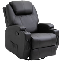 HOMCOM Recliner Chair, Recliner Massage Rocker Chair with 360° Rotate, 165° Reclining Function, Adjustable Footrest, Swivel Armchair Single Sofa for Living Room with Drink Holders, Side Pockets, Black