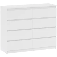 HOMCOM Cassettiera 8 Cassetti per Camera da Letto in Legno con Maniglie Scanalate, 120x39x100 cm, Bianco(m-1)