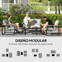 Outsunny Conjunto de Muebles de Jardín de 4 Piezas con Sofá de 2 Plazas y 2 Butacas con Cojines y Mesa de Centro de Vidrio Gris(m-4)