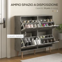 HOMCOM Mobile Scarpiera con 4 Cassetti Ribaltabili a 2 Livelli per 16 Paia, in Legno, 95x26x95 cm, Grigio(m-4)