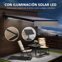 Outsunny Toldo Retráctil Manual con Luces LED Solares Inclinación Ajustable 45-90° y Protección UPF50+ Exterior 3x2,5 m Crema(m-4)