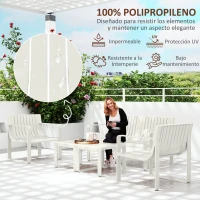 Outsunny Conjunto de Jardín de 5 Piezas con Sofá de 2 Plazas Sillones y Mesas Diseño de Lamas Polipropileno Impermeable Anti-UV(m-5)