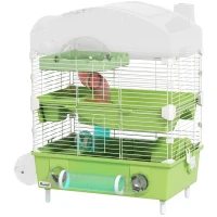 PawHut 3-Tier Hamster Cage with Transparent Top, Sand Bathroom, Exercise Wheel, Hideout Room, Tubes, 45 x 28 x 60 cm, Green(m-11)