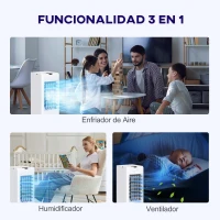 HOMCOM Climatizador 3 en1 Depósito 3,8L con Ventilador Humidificador y Enfriador 3 Velocidades Temporizador y Mando a Distancia(m-4)