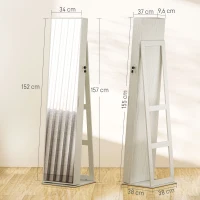 HOMCOM Armario Joyero con Luces LED y Cerradura Espejo Integrada Blanco con Veta de Madera(m-3)