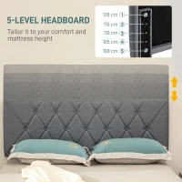HOMCOM Double Bed Frame with 5-Level Adjustable Linen Upholstered Headboard 145W x 196D x 120Hcm, Grey(m-4)