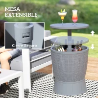 Outsunny Mesa Nevera para Exterior 41 L 3 en 1 Cool Bar Mesa Auxiliar con Altura Ajustable Cubo de Hielo Tapa Elevable Gris(m-5)