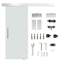 HOMCOM Porta de Correr de Vidro 77,5x205 cm Porta de Correr de Vidro com Trilho Translúcida(m-1)