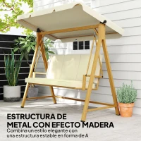 Outsunny Columpio de Jardín con Toldo Ajustable para Tres Personas Estructura Metálica y Cojines 195x120x170 cm Beige(m-4)