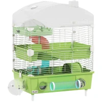 PawHut 3-Tier Hamster Cage with Transparent Top, Sand Bathroom, Exercise Wheel, Hideout Room, Tubes, 45 x 28 x 60 cm, Green(m-1)