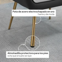 HOMCOM Silla de Cuero Sintético y Terciopelo con Respaldo a Rayas Patas Doradas y Asiento Acolchado para Salón Dormitorio Gris(m-6)