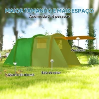 Outsunny Tenda de Campismo Inflável Familiar para 3-4 Pessoas Janelas de Malha e Bolsa de Transporte Proteção UV 50+ 440x280x195 cm Azul(m-6)