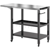 Outsunny Carrito de Parrilla para Jardín Carro de Servicio con Encimera Estantes Lateral Plegable y Ruedas 116x50x86 cm Negro(m-1)