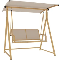 Outsunny Columpio de Jardín de 2 Plazas con Toldo Ajustable y Estructura Triangular de Metal Carga 220 kg 160x112x162 cm Caqui(m-1)