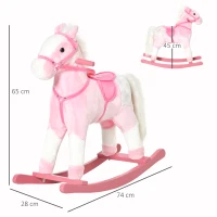 HOMCOM Cavalo Baloiço de Pelúcia para Crianças entre 3-6 Anos com Sons de Relincho 74x28x65 cm Rosa(m-3)