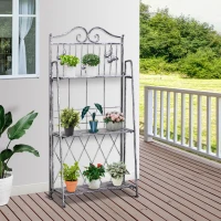 Outsunny 3 Tier Plant Stand Indoor Outdoor, Metal Plant Shelf Flower Display Rack for Potted Plants Garden Balcony Decor, 44 x 25 x 96 cm(m-2)