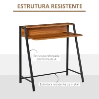 HOMCOM Secretária Mesa de Computador 84x45x85cm com Bancada de Madeira e Pés de Metal Estilo Moderno para Escritório Estúdio Dormitório Carga Máxima 20kg Nogueira e Preto(m-5)