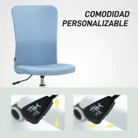 HOMCOM Silla de Oficina con Ruedas Altura Ajustable y Tapizado en Lino Sintético para Oficina o Estudio 53x43x85-93 cm Azul(m-7)