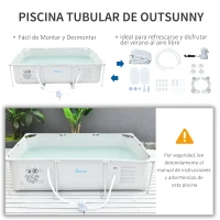 Outsunny Piscina Desmontable Tubular 292x190x75 cm con Depuradora de Cartucho 1200L/H Piscina Rectangular de Exterior para Adultos y Niños 3600L Gris(m-4)